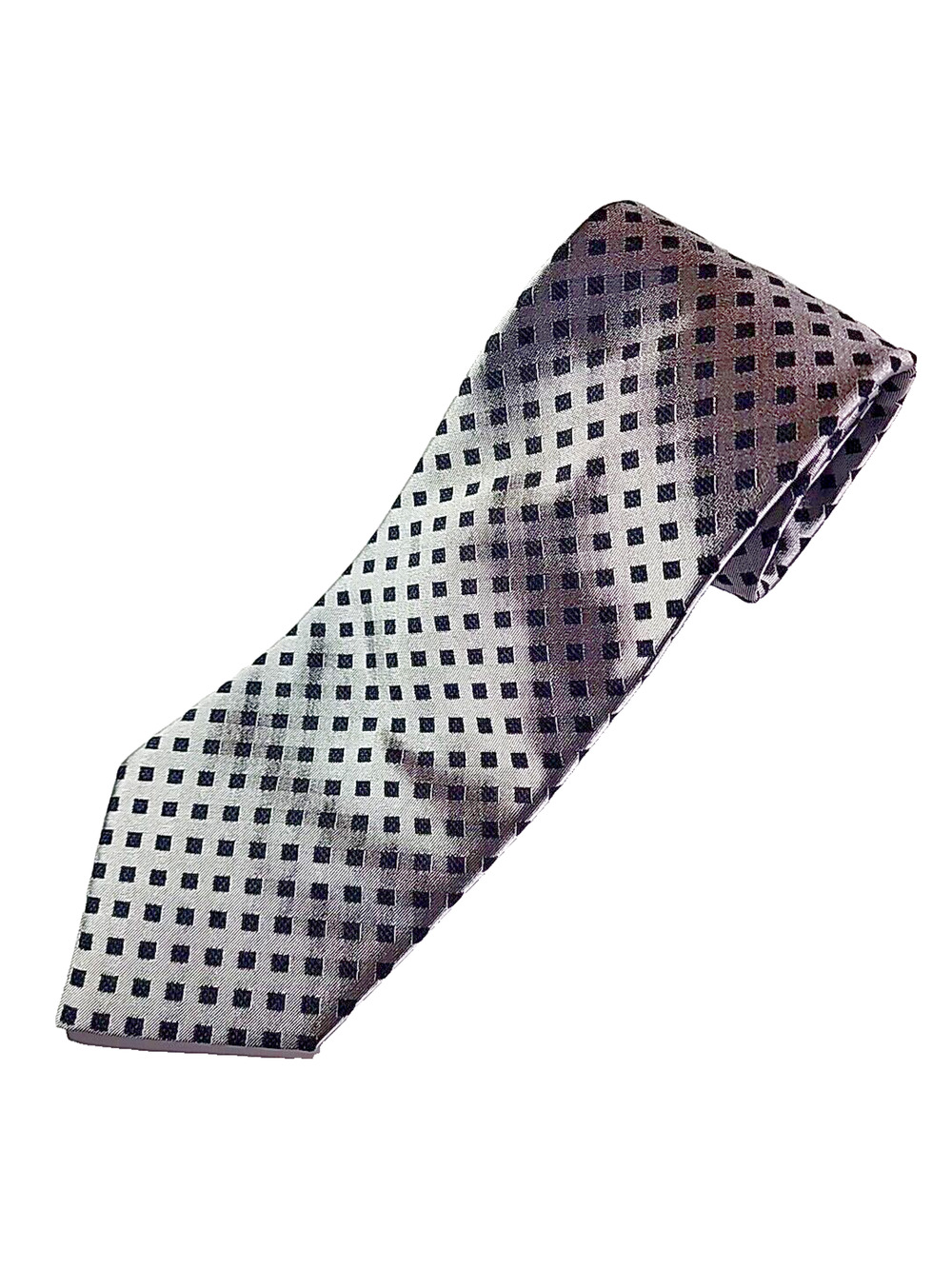 Prochownick Gray with Dark Gray Squares Silk Tie Necktie, Italy - Like New